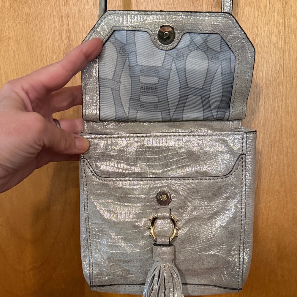 Aimee Kestenberg Metallic Silver Leather Crossbody Bag - Picture 2 of 11